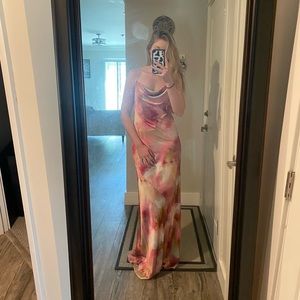 Satin pink tie dye maxi dress
